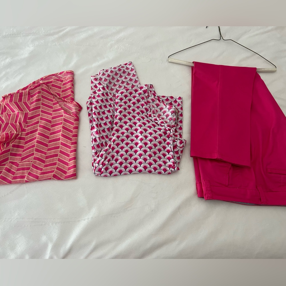 Pink Patterned Tops and Hot Pink Pants Bundle Set